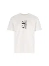 C.p. Company White T-shirt With Vertical Logo Printed On The Front In Cotton Man In White