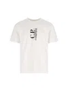 C.p. Company White T-shirt With Vertical Logo Printed On The Front In Cotton Man