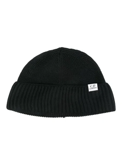 C.p. Company Logo-tag Beanie In Blue