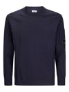 C.p. Company Logo Wool Crewneck Sweater In Blue