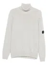 C.p. Company Ribbed Knit Turtleneck Sweater With Folded Collar And Distinctive Sleeve Patch In Gray