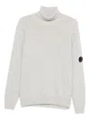 C.p. Company Ribbed Knit Turtleneck Sweater With Folded Collar And Distinctive Sleeve Patch In Gray