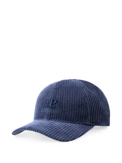 C.p. Company Logo-embroidered Corduroy Baseball Cap In Blue