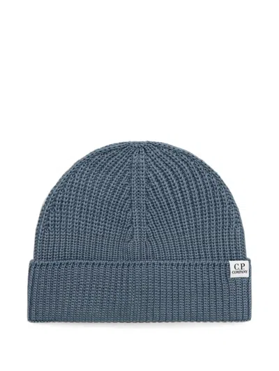 C.p. Company Logo-patch Ribbed-knit Beanie Hat In Blue