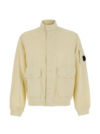 C.p. Company Logo-patch Single-breasted Coat In Yellow