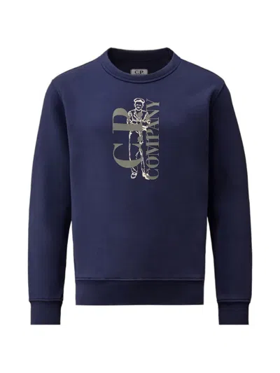 C.p. Company Kids' Logo-print Sweater In Blue
