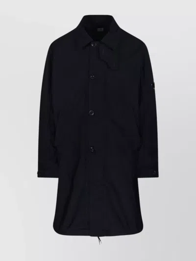 C.p. Company Long Coat Adjustable Cuffs In Black