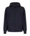 C.p. Company Blue Jacket With Drawstring Hood And Decorative Googles