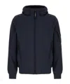 C.p. Company Blue Jacket With Drawstring Hood And Decorative Googles