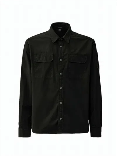 C.p. Company Long-sleeve Classic Cotton Shirt With Flap Pockets In Black