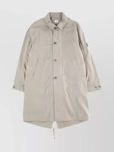 C.p. Company Long Sleeve Coat Adjustable Hem In Neutral