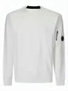 C.p. Company Long-sleeve Crewneck Shirt With Zippered Pocket And Ribbed Details In White