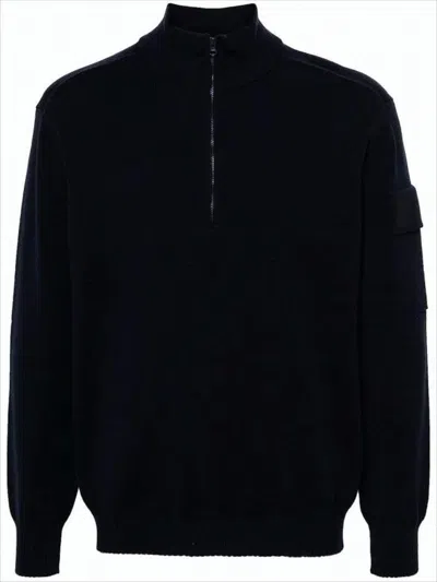 C.p. Company Long-sleeve Pullover With Half-zip And Distinctive Patch Pocket In Black