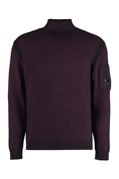 C.p. Company Long Sleeve Wool Turtleneck Sweater In Red-purple Or Grape