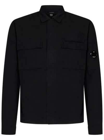 C.p. Company Long-sleeved Black Cotton Poplin Shirt