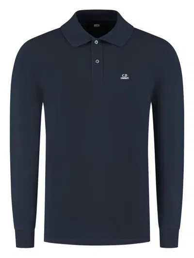 C.p. Company Long-sleeve Logo Polo Shirt In Blue
