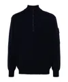 C.p. Company Light Fleece Half Zipped Sweatshirt Total Eclipse Blue In Black