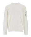 C.p. Company Cp Company Brushed Diagonal Fleece Lens Crew Neck Sweatshirt In White