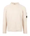 C.p. Company Crew Neck Sweater With Unique Sleeve Patch In White