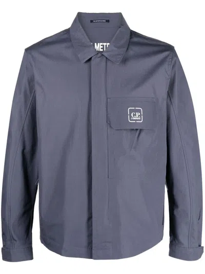 C.p. Company Logo-print Cotton Shirt Jacket In Blue