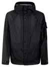 C.p. Company Hooded Nylon Jacket Front Pockets In Black