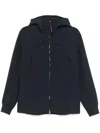 C.p. Company Blue Jacket With Drawstring Hood And Decorative Googles In Blue