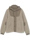 C.p. Company Textured Fleece Casual Jacket With Hood And Button-up Front In Brown