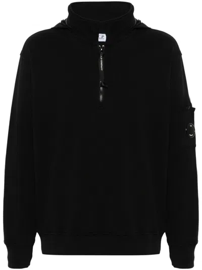 C.p. Company Men's Black Cotton Fleece Zipped Sweatshirt For Ss24