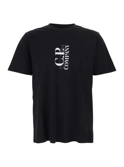 C.p. Company Men Black Crewneck T-shirt With Logo Lettering On The Front In Cotton Man In Multi
