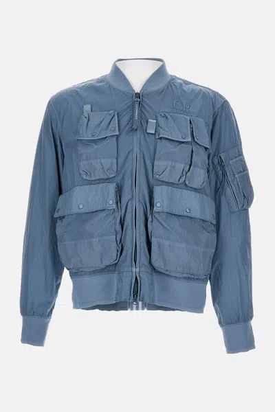 C.p. Company Light Blue Bomber Jacket With Front Pockets