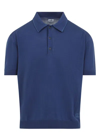 C.p. Company Men's Buttoned Knit Polo T-shirt In Blue