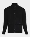 C.p. Company Cotton Cardigan With Arm Pocket And High Neck In Black