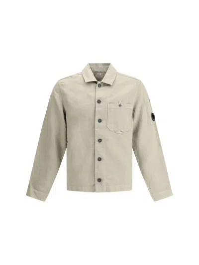 C.p. Company Cotton Linen Shirt With Slit Pockets In White