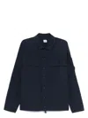 C.p. Company Blue Jacket With Classic Collar And Logo Patch On The Sleeve In Cotton Man