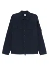C.p. Company Blue Jacket With Classic Collar And Logo Patch On The Sleeve In Cotton Man In Multicolor