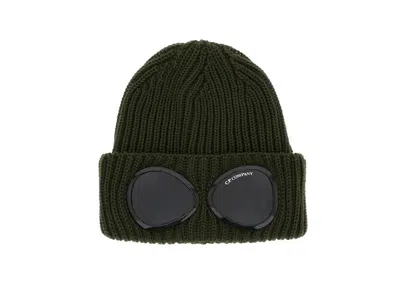 Pre-owned C.p. Company Men's  Cotton Goggle Beanie In Khaki Green