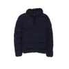 C.p. Company Blue Down Jacket With Fixed Hood And Logo Plaque On The Sleeve In Tech Fabric Man In Blue