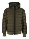 C.p. Company Men Green Down Jacket With Fixed Hood And Goggle Detail In Tech Fabric Man In Multi