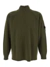 C.p. Company Men Green Turtleneck Sweater With Logo Plaque On The Sleeve In Wool Man In Multi
