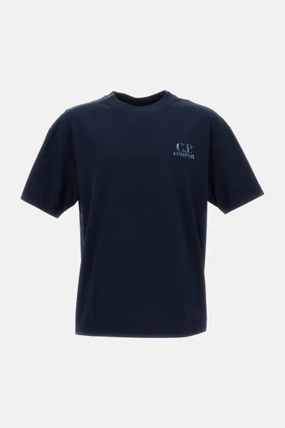 C.p. Company Men Blue Crewneck T-shirt With Logo Detail On The Front And Maxi Logo On The Rear In Co