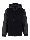 C.p. Company Men Black Jacket With Drawstring Hood And Logo Plaque On The Sleeve In Wool Man In Black
