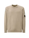 C.p. Company Crewneck Lambswool Sweater With Iconic Lens Detail In Neutral
