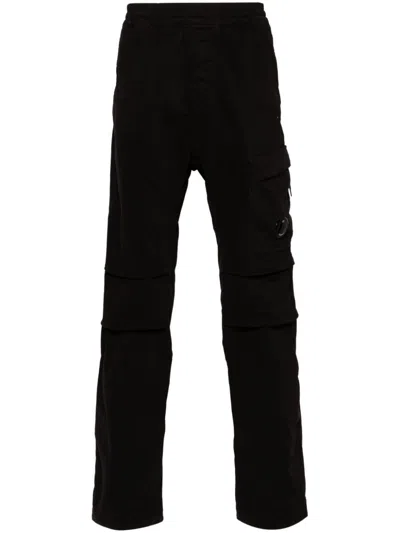 C.p. Company Lens-detail Tapered-leg Trousers In Black 999