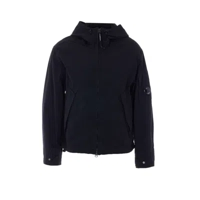 C.p. Company Men Lens Logo Twill Hooded Jacket In Black