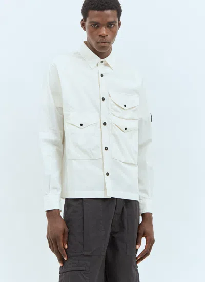 C.p. Company Men Logo Plaque Overshirt In White