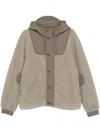 C.p. Company Textured Fleece Casual Jacket With Hood And Button-up Front In Brown