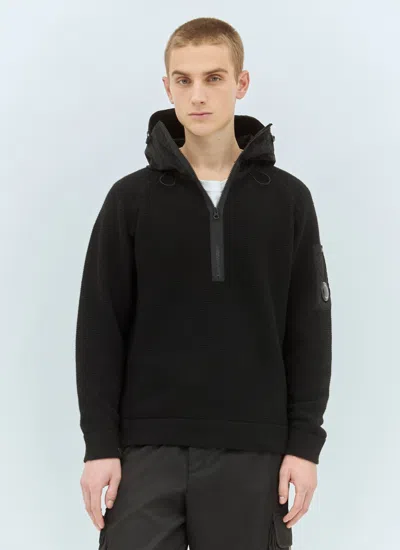 C.p. Company Men Nylon Hood Wool Cardigan In Black