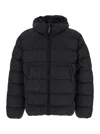 C.p. Company Men Black Down Jacket With Fixed Hood With Googles Detail In Tech Fabric Man In Black