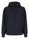 C.p. Company Blue Jacket With Drawstring Hood And Decorative Googles In Blue