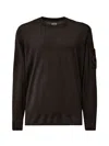 C.p. Company Fine-knit Merino Crewneck Sweater With Patch Pocket Detail In Black